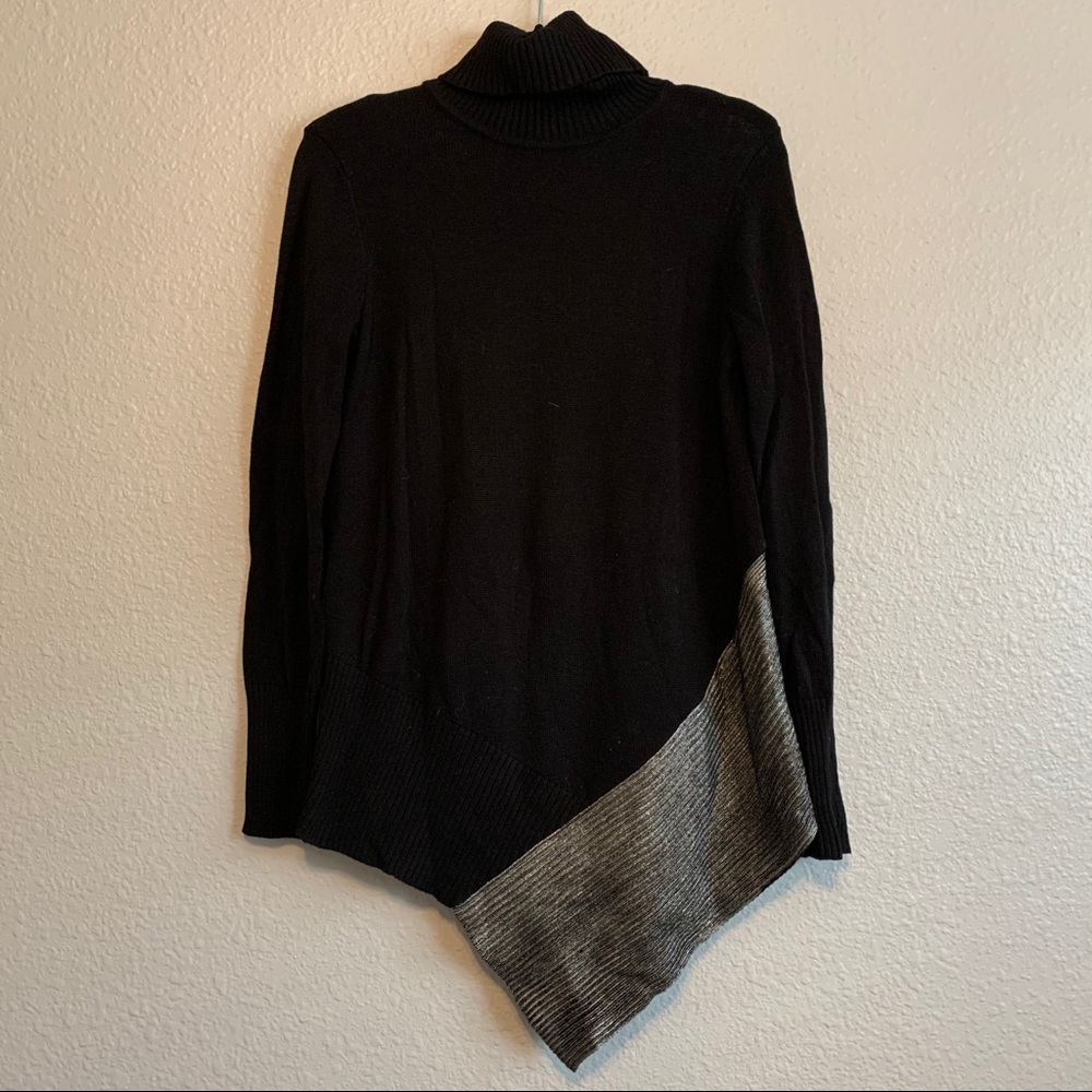 Turtleneck Sweater | Asymmetrical Metallic Hem